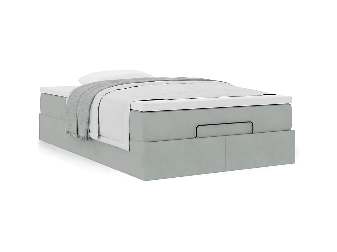 Cadre de lit ottoman et matelas gris clair 120x200 cm velours