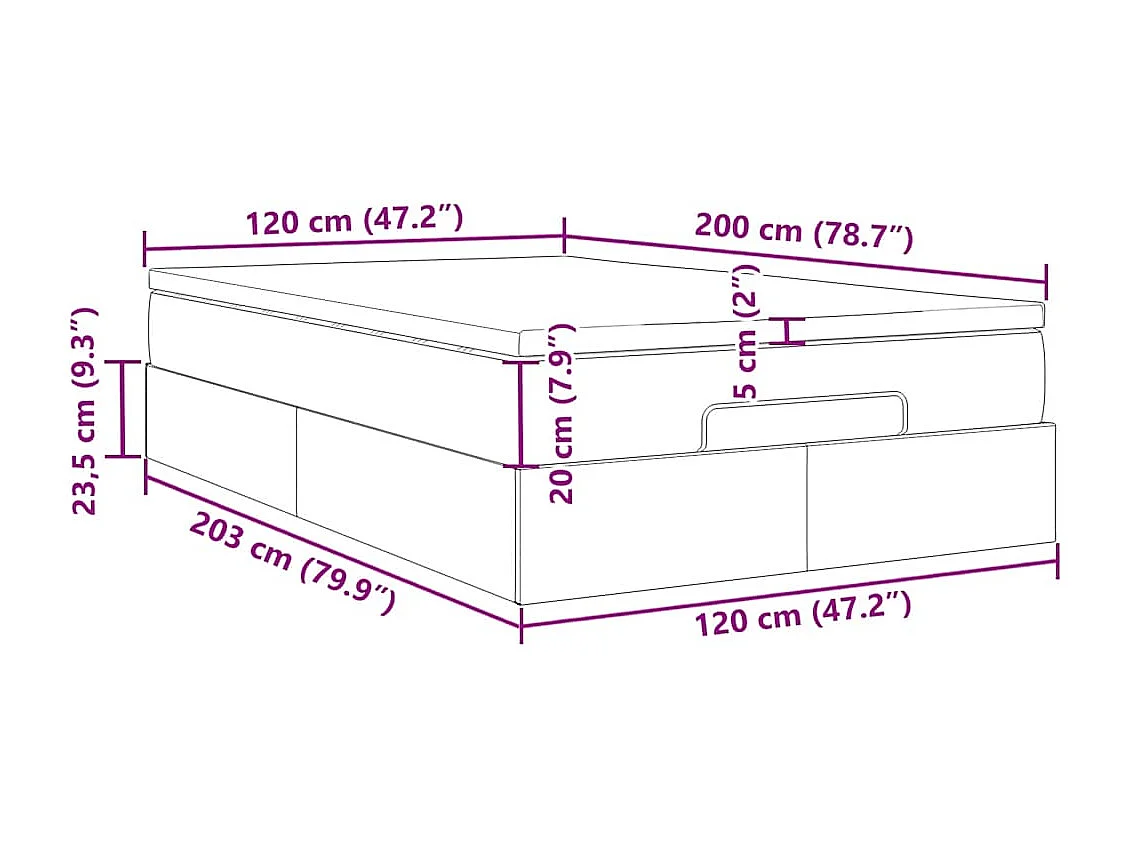 Cadre de lit ottoman et matelas gris clair 120x200 cm velours
