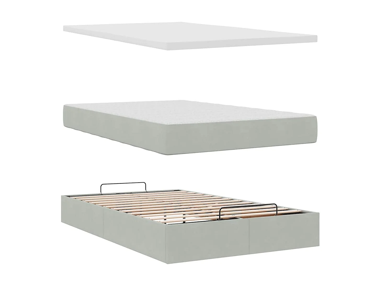 Cadre de lit ottoman et matelas gris clair 120x200 cm velours