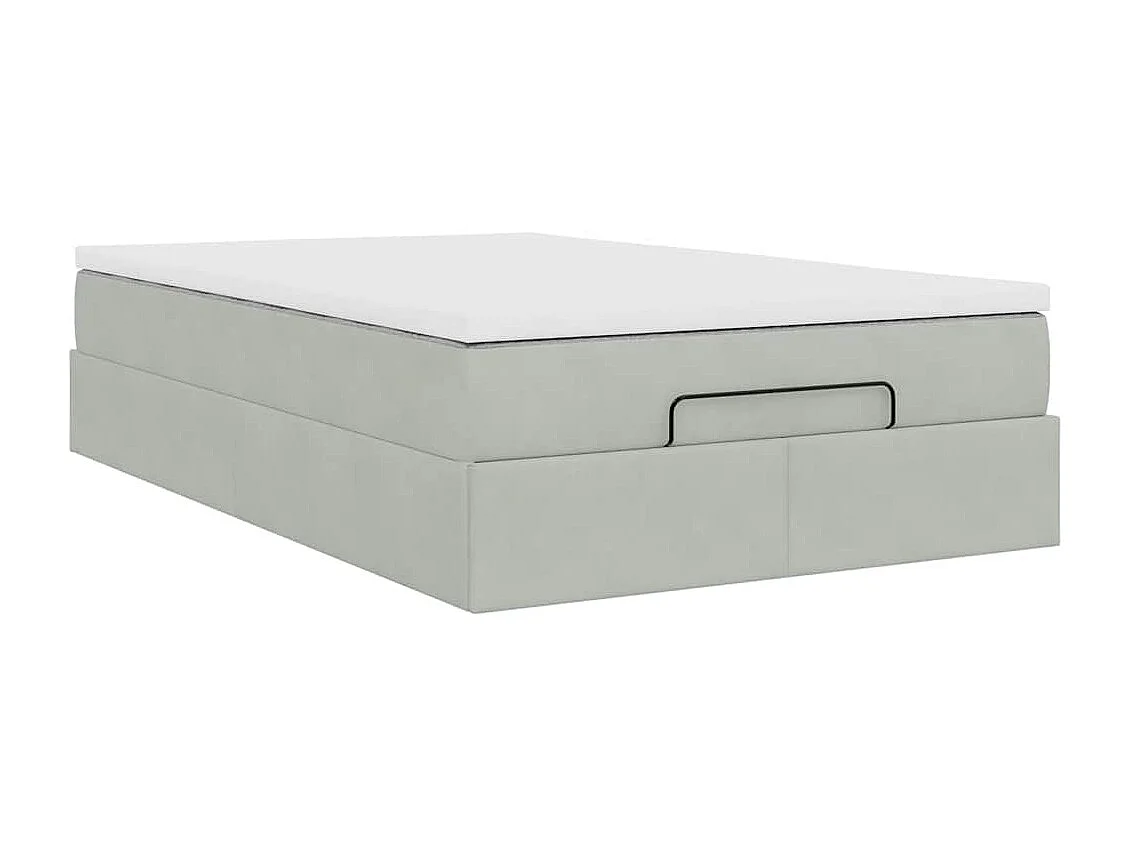 Cadre de lit ottoman et matelas gris clair 120x200 cm velours