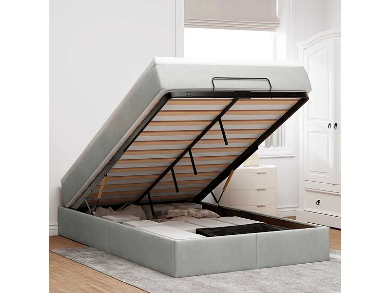 Ottoman-Bett mit Matratze Hellgrau 120x200 cm Samt