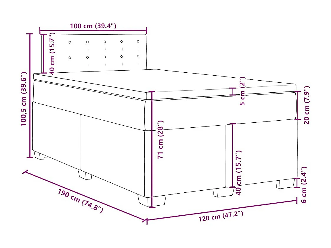 Boxspringbett mit Matratze Hellgrau 120x190 cm Samt