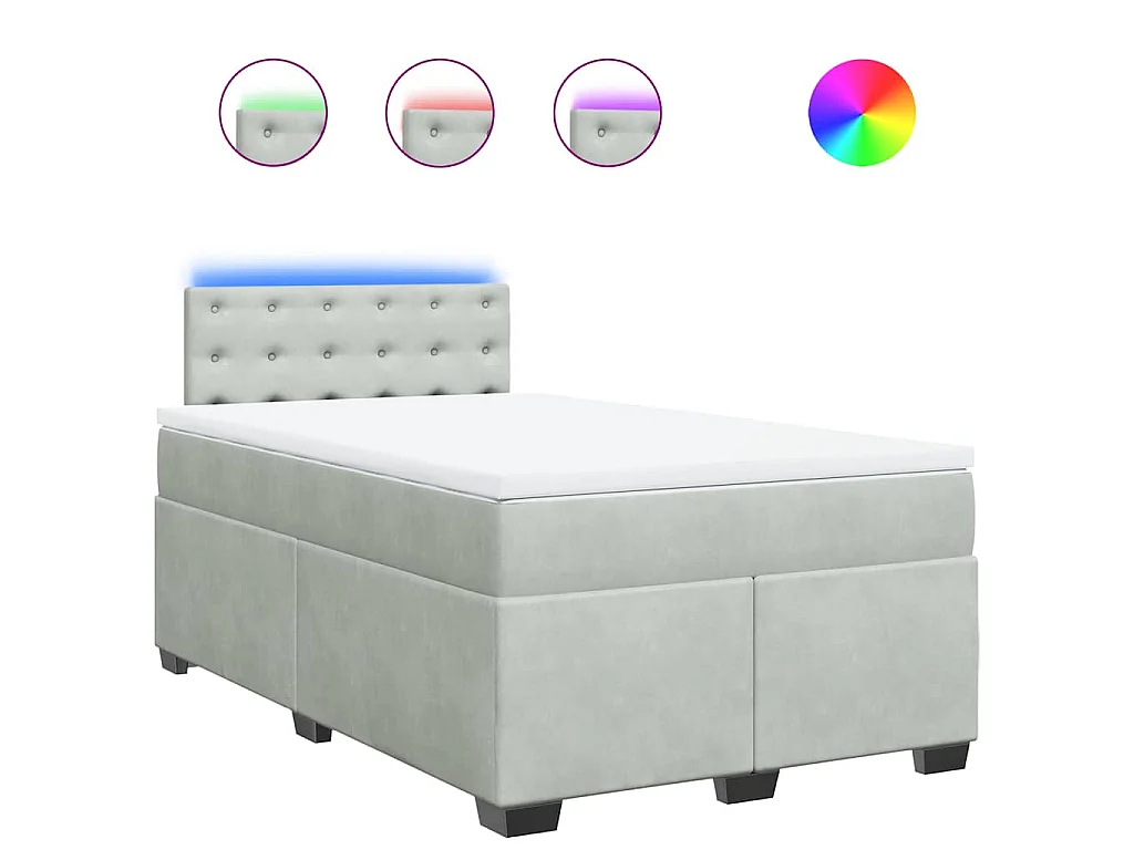 Cama box spring con colchón terciopelo gris claro 120x190 cm