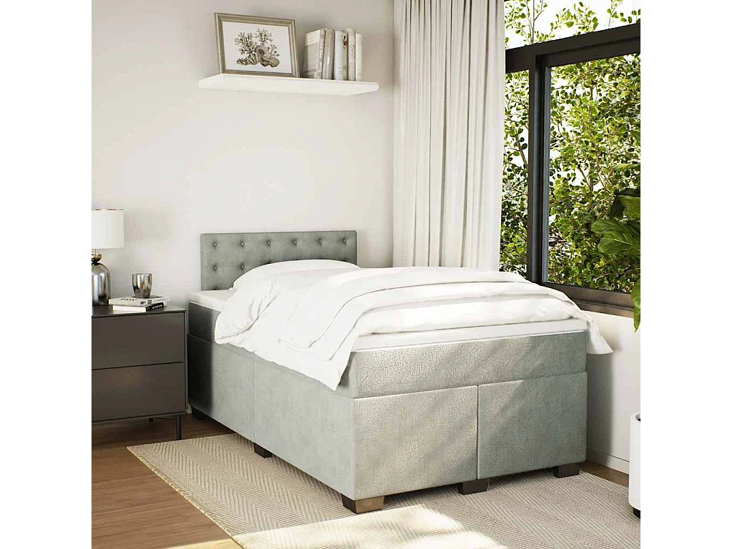 Cama box spring con colchón terciopelo gris claro 120x190 cm