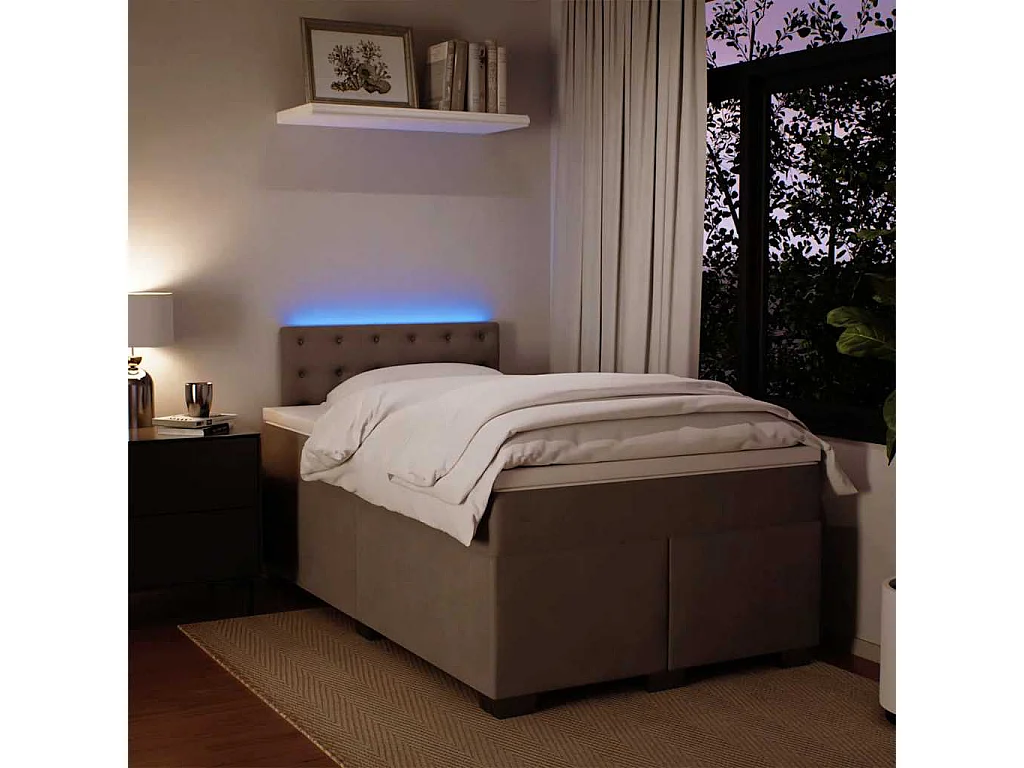 Cama box spring con colchón terciopelo gris claro 120x190 cm