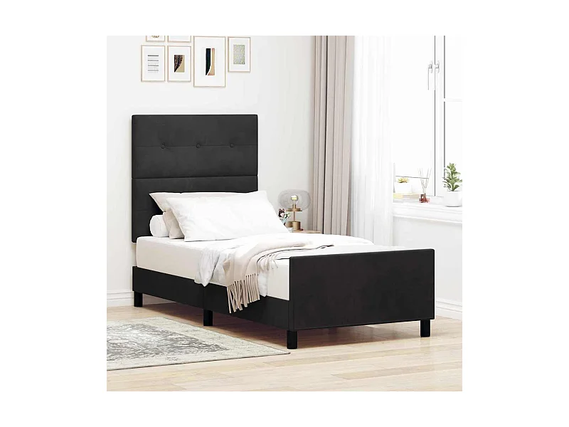 Bettgestell mit Kopfteil Schwarz 100 x 200 cm Samt