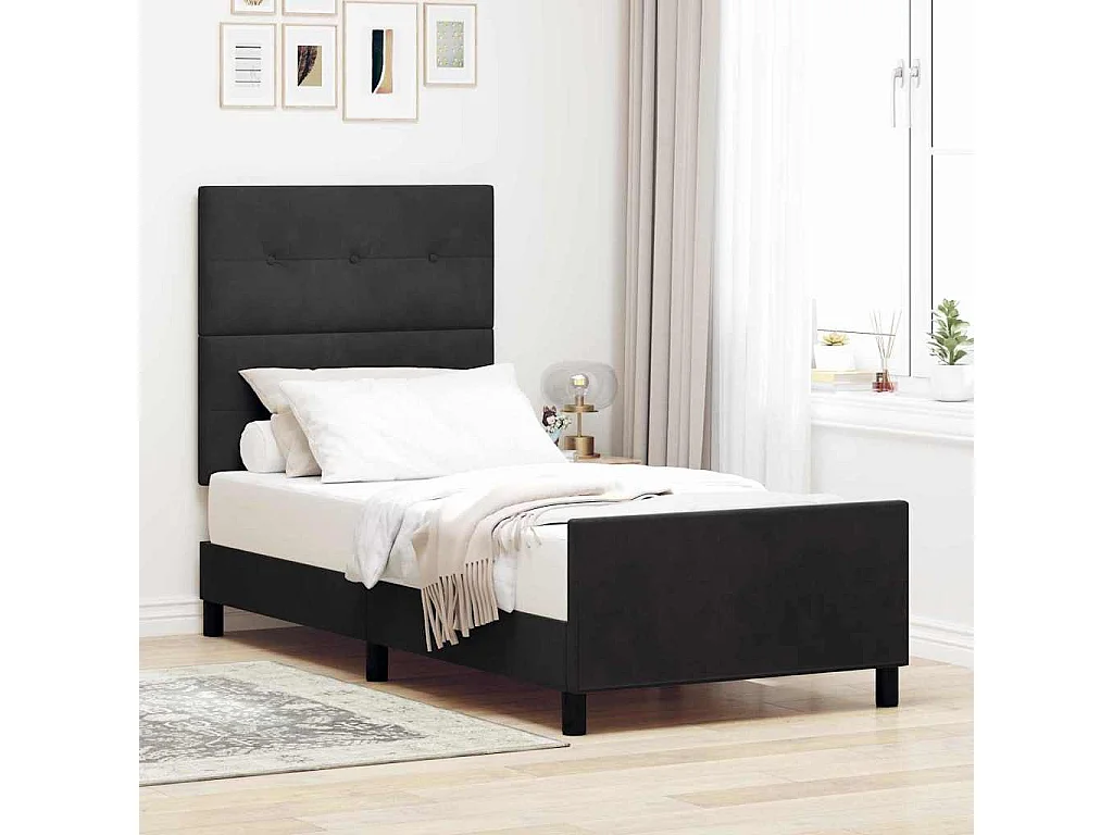 Letto a molle con testiera Nero 100 x 200 cm Velluto