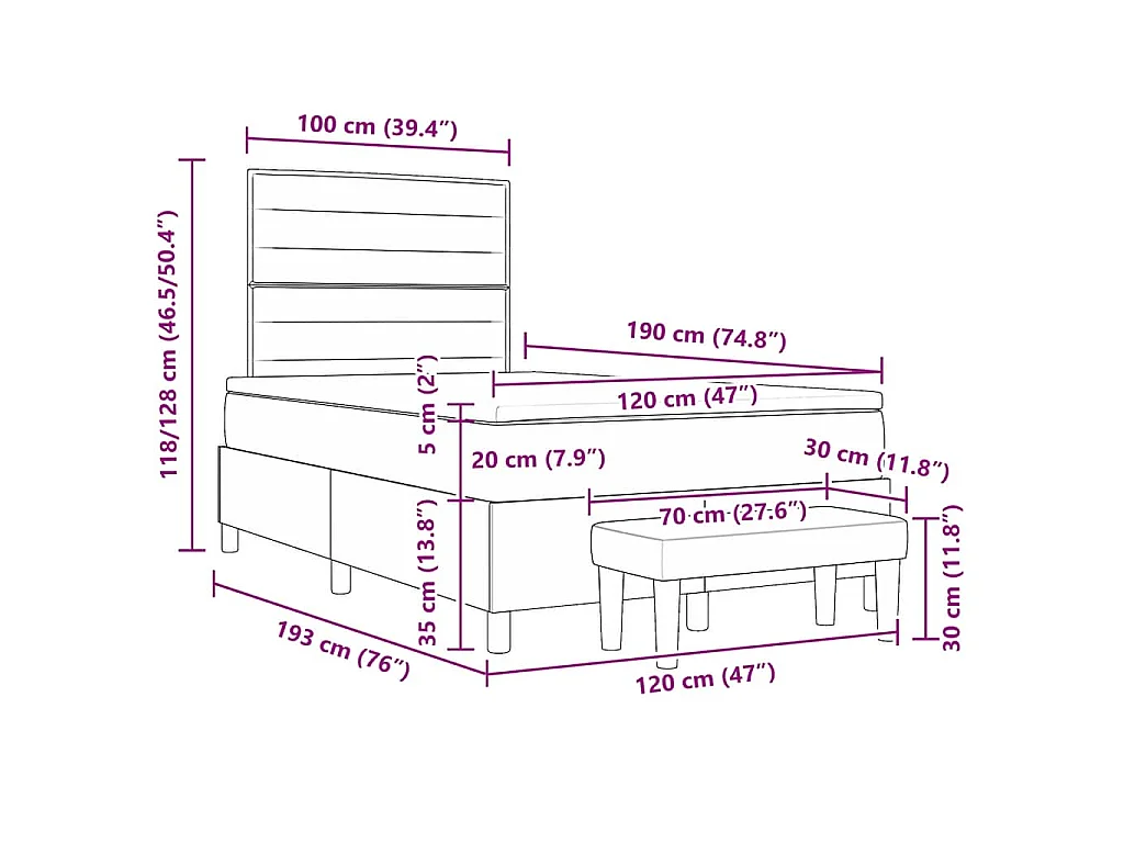 Boxspring bed met hoofdeinde Taupe 190 x 120 cm Stof