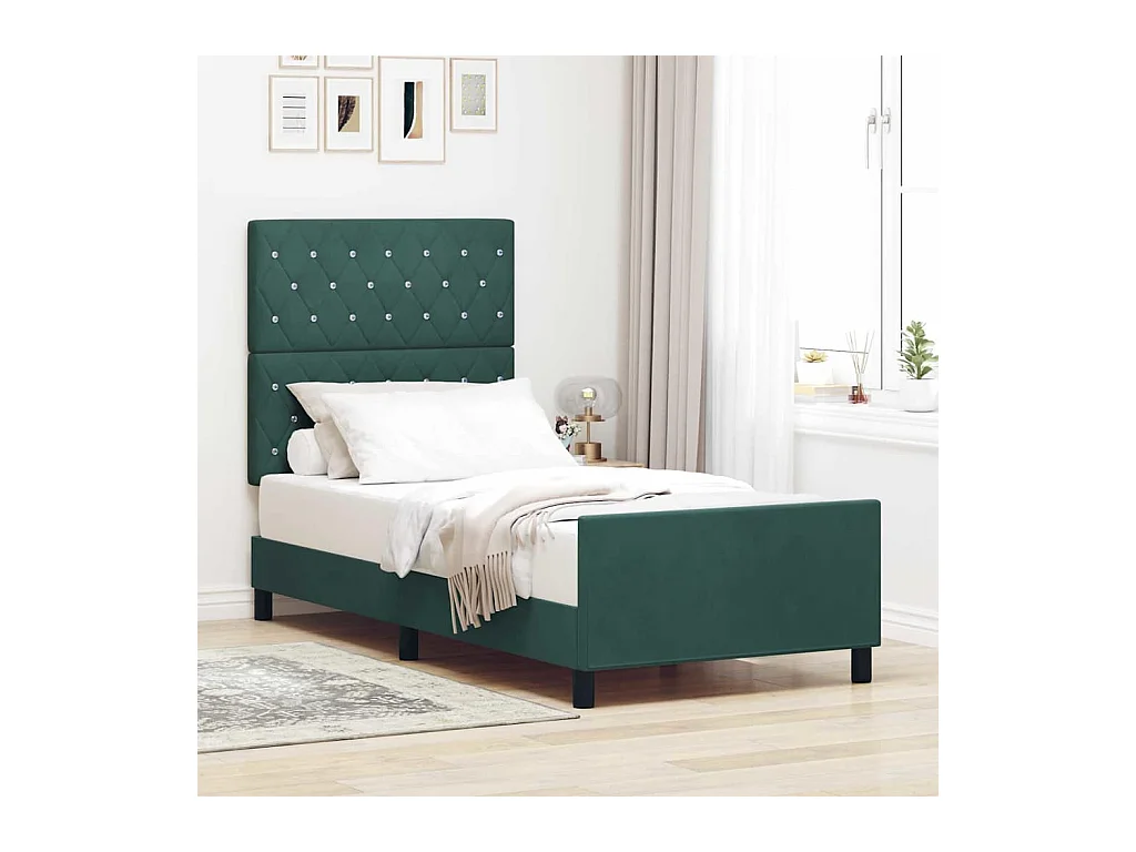 Cadre de lit avec tête de lit Vert foncé 100 x 200 cm Velours