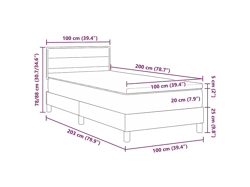 Boxspringbett mit Kissen mit Kopfteil Creme 100 x 200 cm Stoff