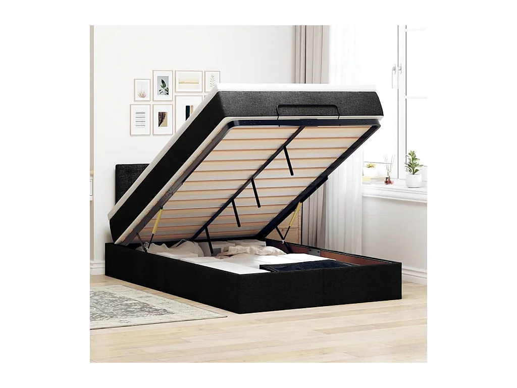 Lit ottoman avec matelas noir 120x200 cm tissu