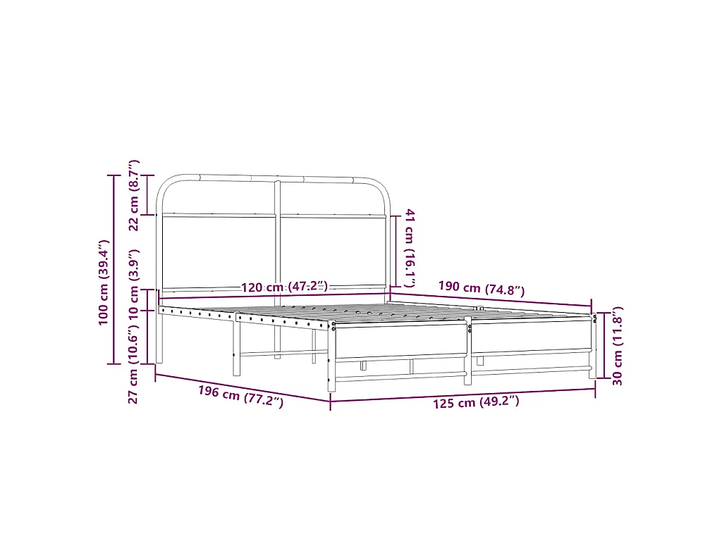 Cadre de lit sans matelas 120x190 cm cm chêne sonoma
