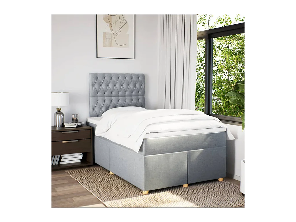 Sommier à lattes de lit et matelas gris clair 120x190 cm tissu