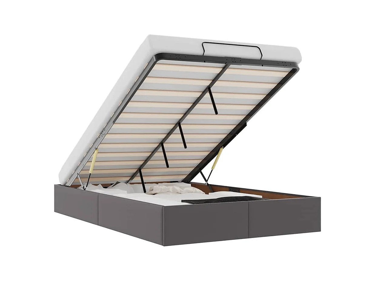 Cadre de lit ottoman sans matelas gris 120x200 cm similicuir