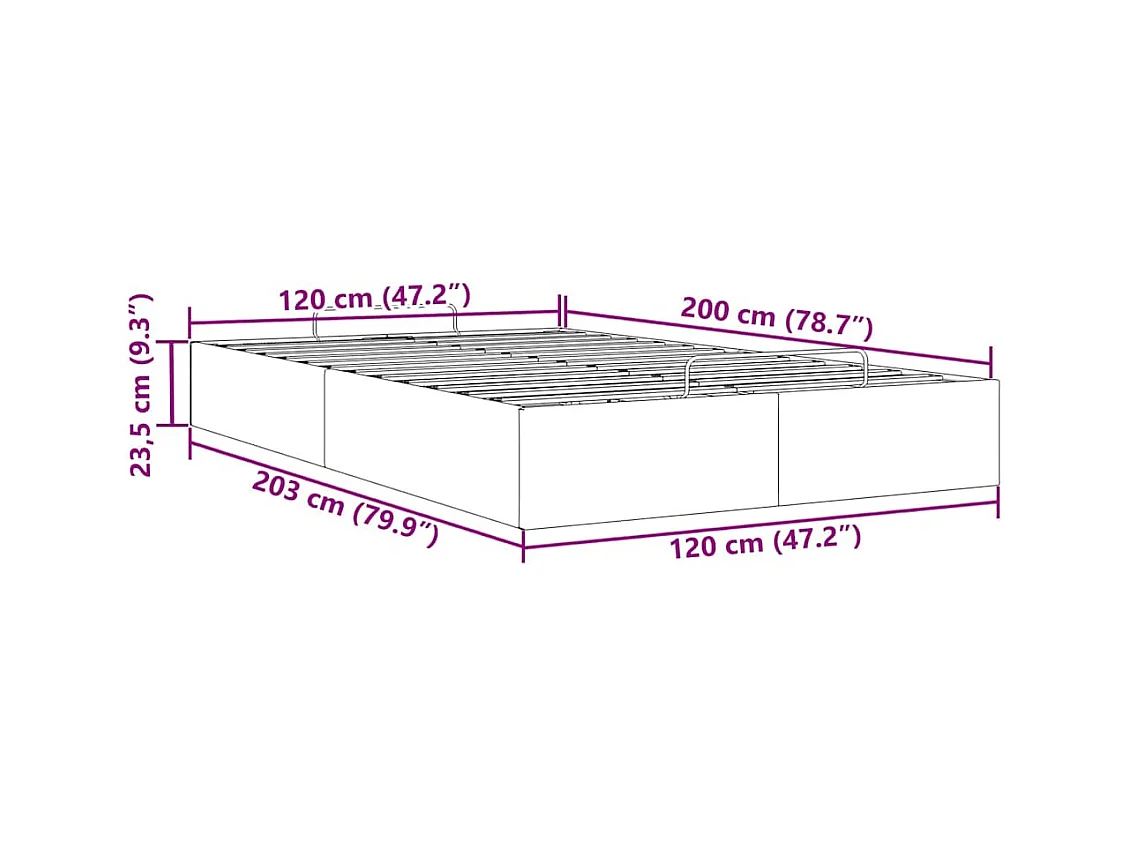 Cadre de lit ottoman sans matelas gris 120x200 cm similicuir