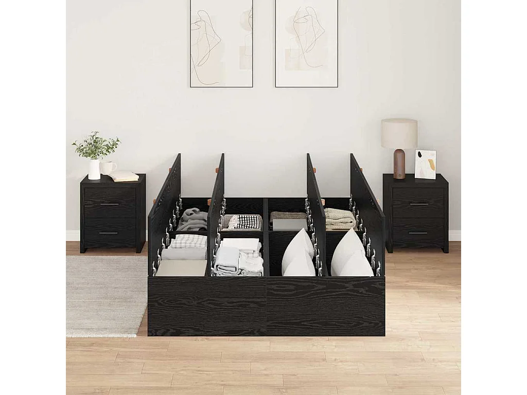 Cama con almacenamiento Roble Negro 120 x 190 cm