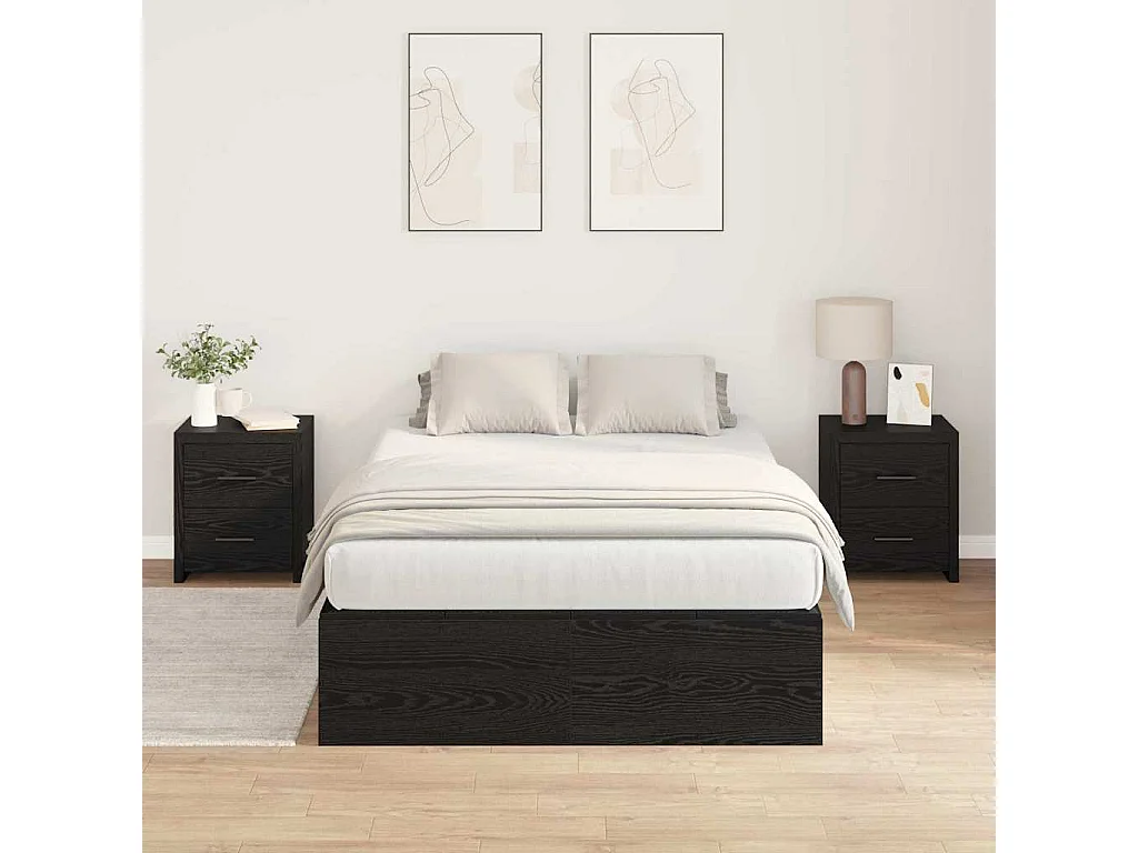 Cama con almacenamiento Roble Negro 120 x 190 cm