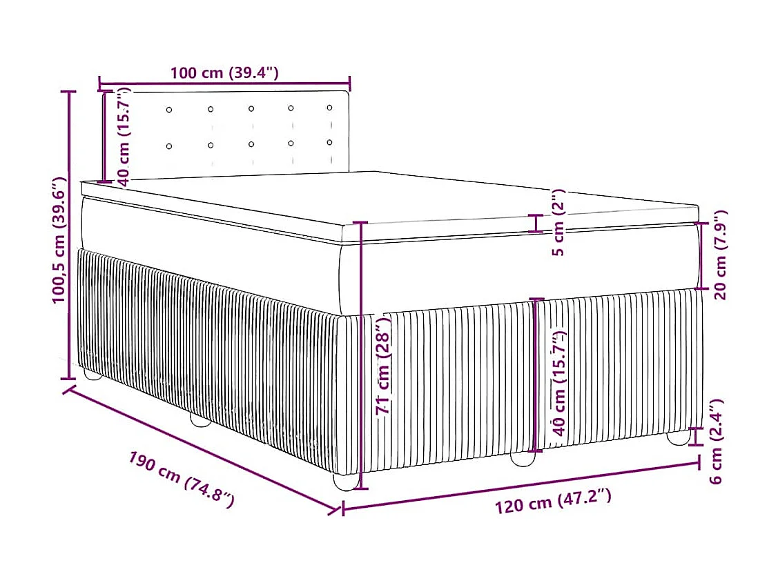 Cama boxspring com colchão 120x190 cm tecido preto