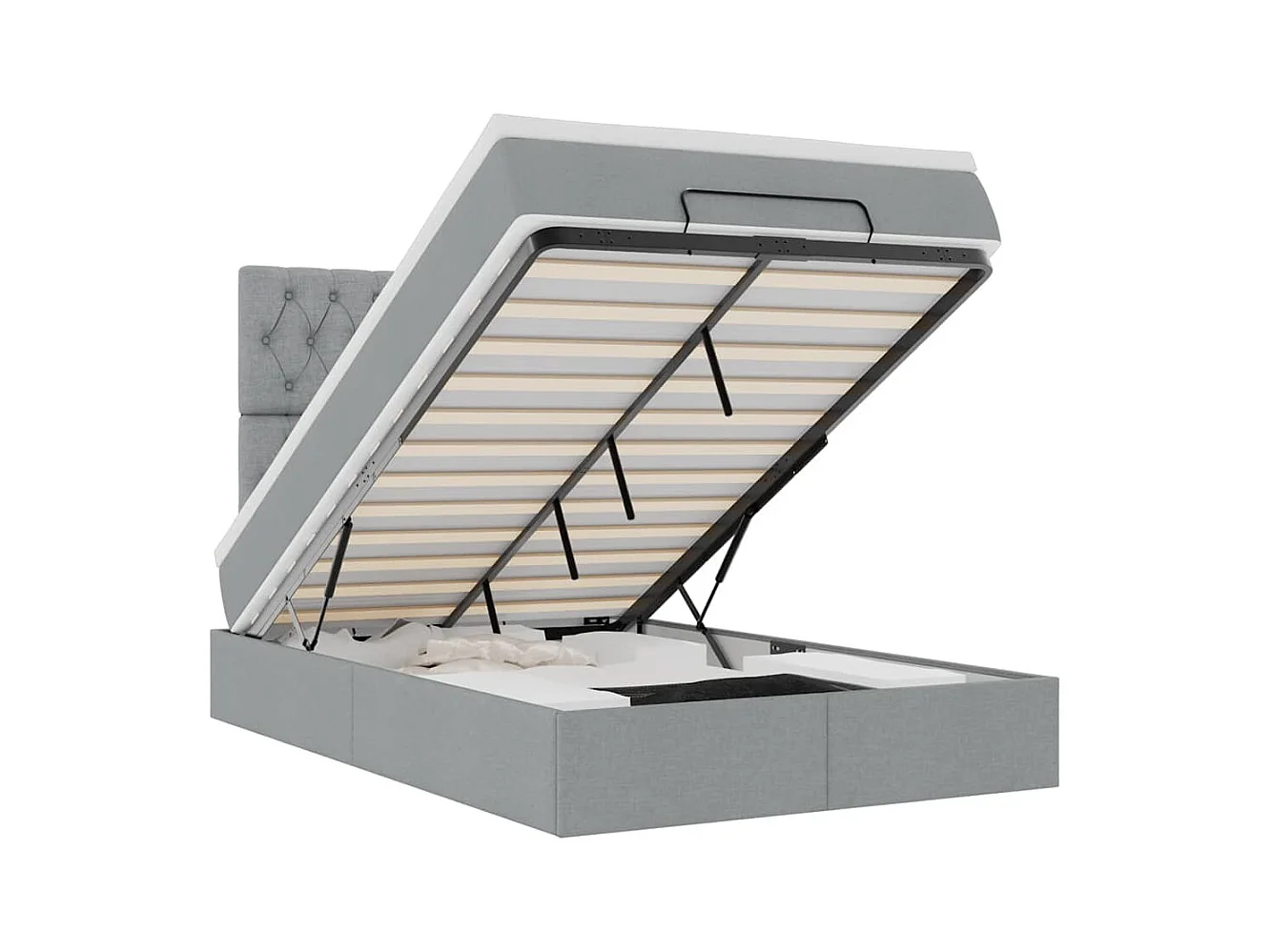 Cadre de lit ottoman et matelas gris clair 120x200 cm tissu