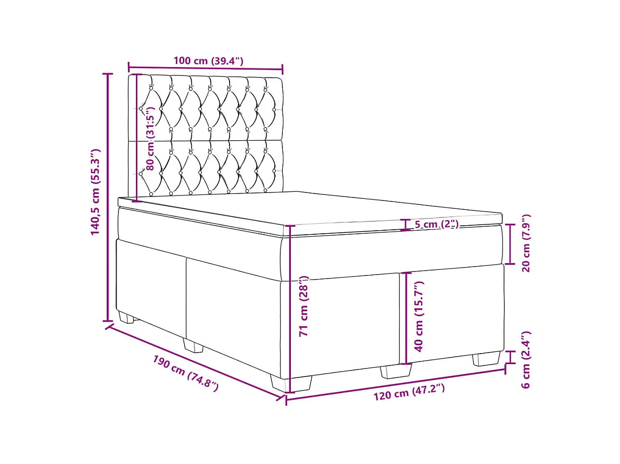 Boxspring met matras fluweel blauw 120x190 cm