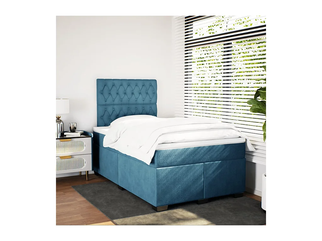Boxspring met matras fluweel blauw 120x190 cm
