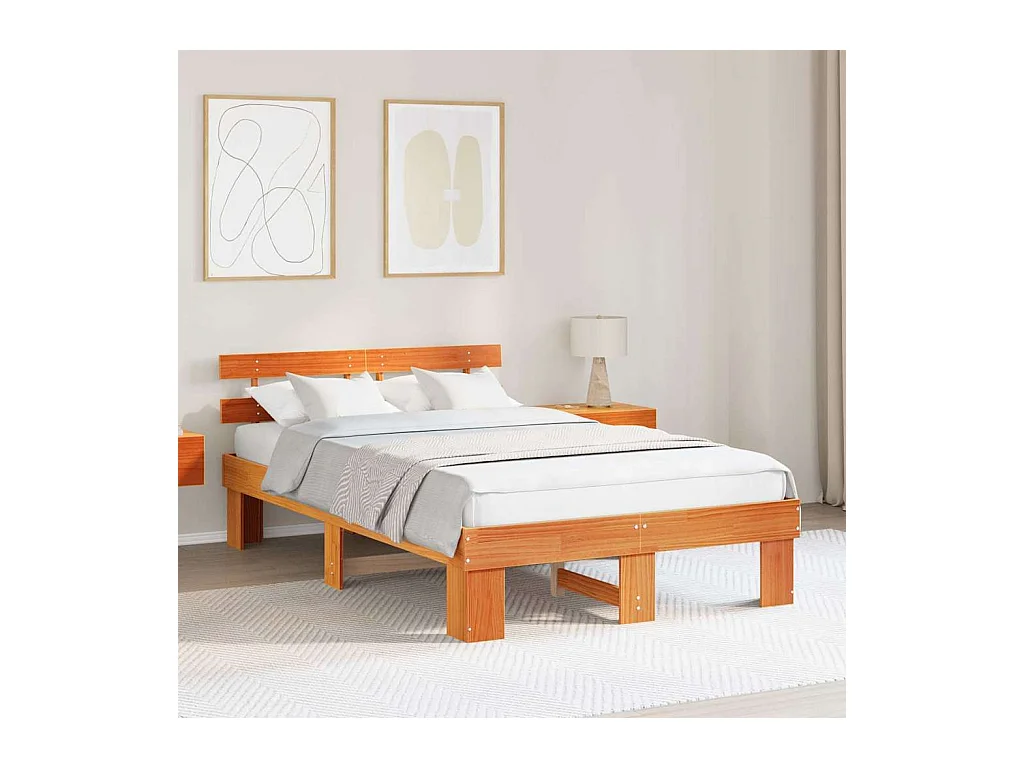 Cadre de lit avec tête de lit Brun cire 120 x 190 cm Pin massif