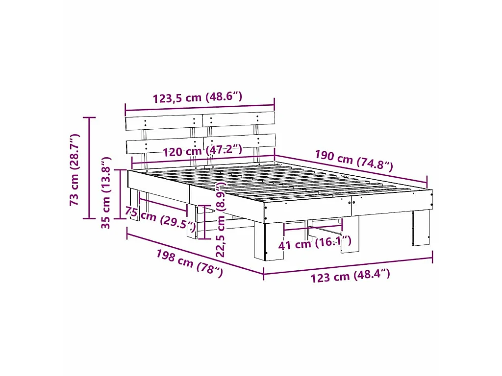 Bedframe Wasbruin 120 x 190 cm Massief grenenhout
