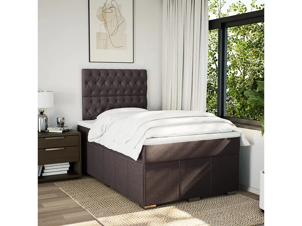 Boxspring met matras stof donkerbruin 120x190 cm
