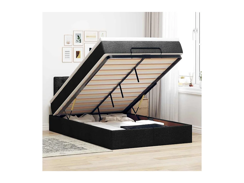 Lit ottoman avec matelas noir 120x200 cm tissu