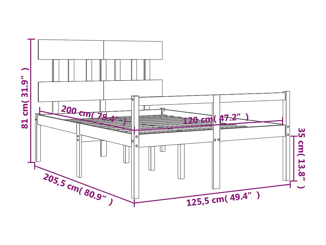Letto per Anziani con Testiera Bianco 120x200 cm Legno Massello