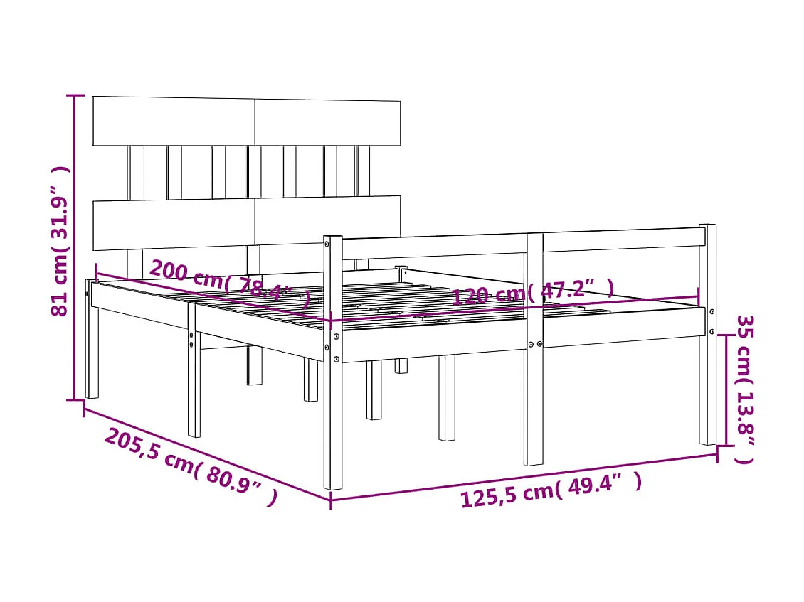 Letto per Anziani con Testiera Bianco 120x200 cm Legno Massello