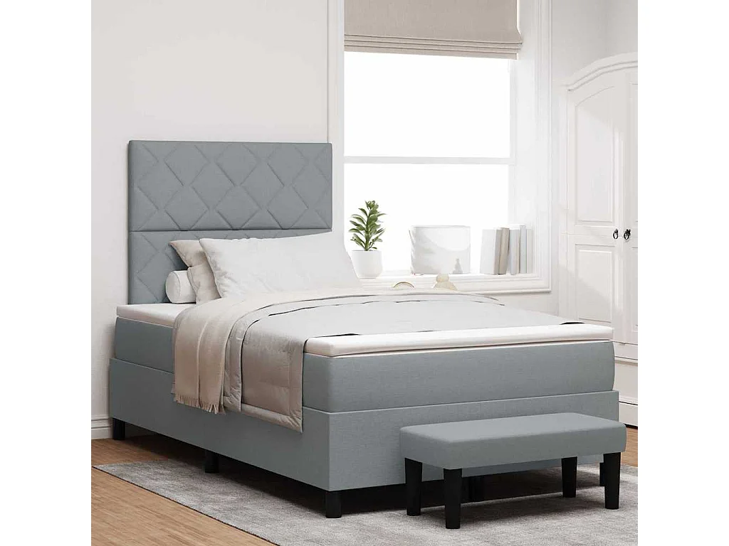 Cama Box com colchão Cinzento-claro 120 x 190 cm tecido