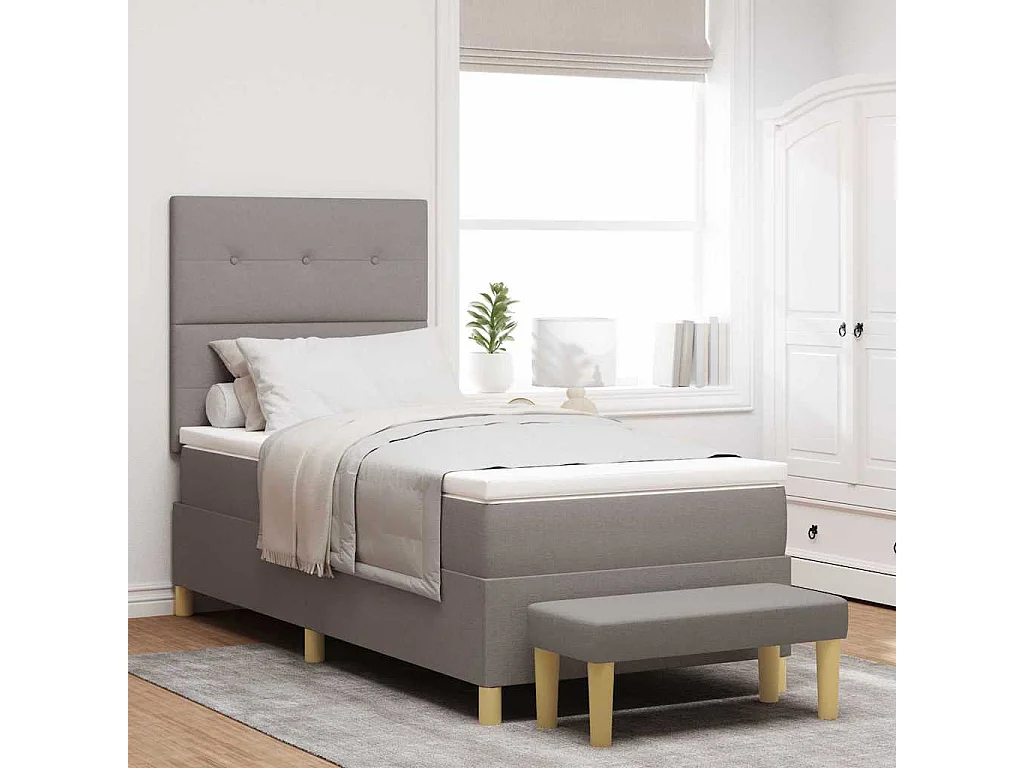 Lit à ressorts avec matelas Taupe 100 x 200 cm tissu