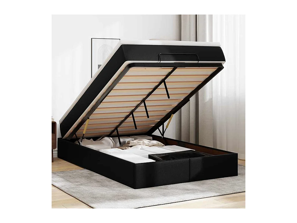 Estructura cama otomana colchón cuero sintético negro 120x200cm