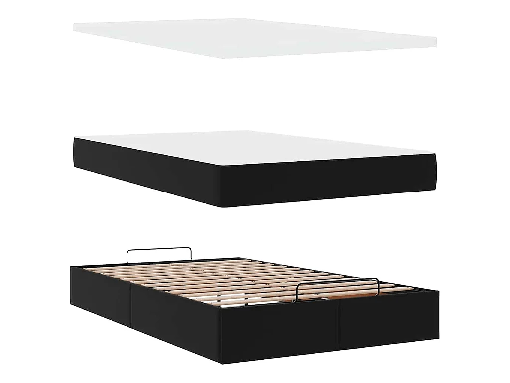 Estructura cama otomana colchón cuero sintético negro 120x200cm