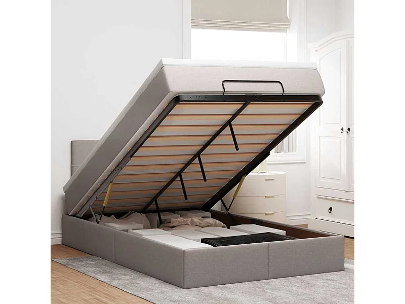 Cadre de lit ottoman avec matelas taupe 120x190 cm tissu