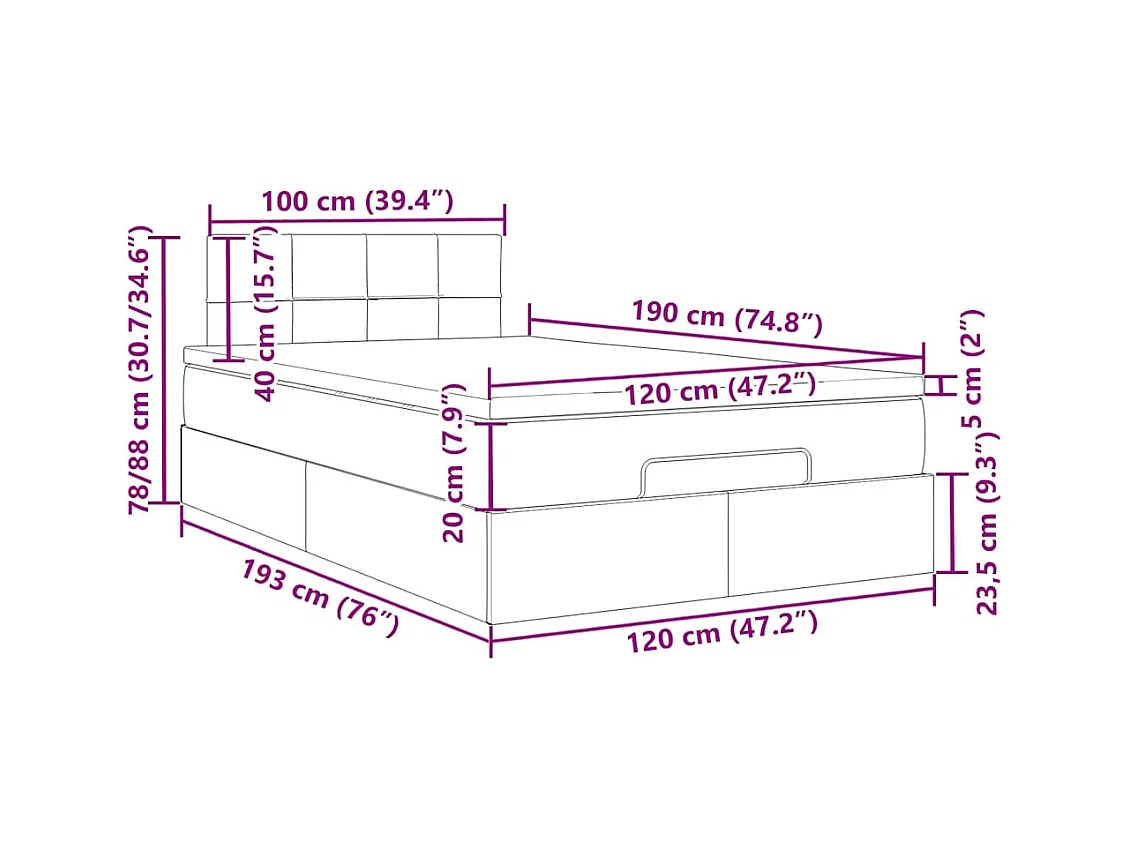 Cadre de lit ottoman avec matelas taupe 120x190 cm tissu