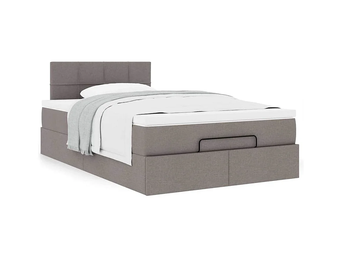Cadre de lit ottoman avec matelas taupe 120x190 cm tissu
