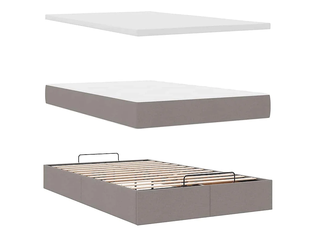 Cadre de lit ottoman avec matelas taupe 120x190 cm tissu