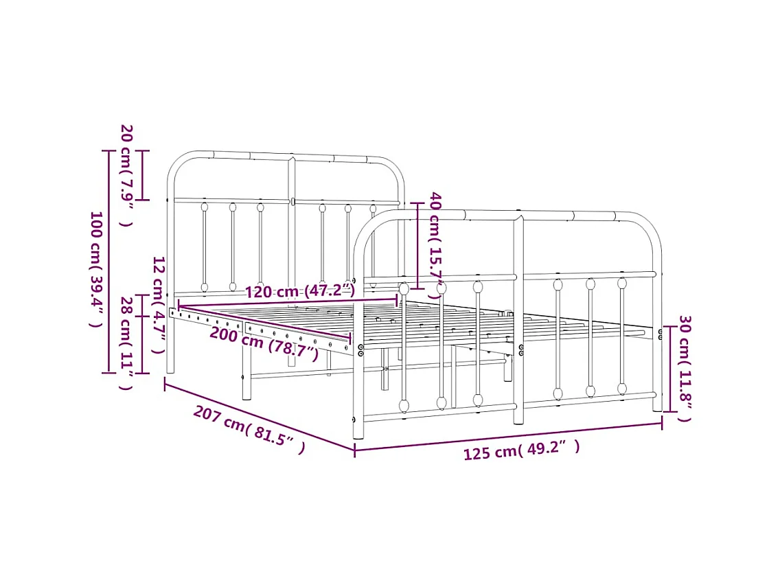 Bettgestell mit Kopf- und Fußteil Metall Weiß 120x200 cm