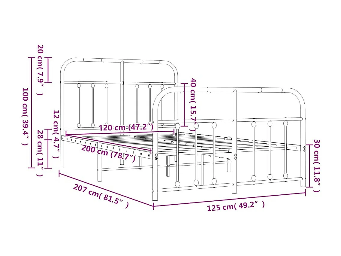 Bettgestell mit Kopf- und Fußteil Metall Weiß 120x200 cm