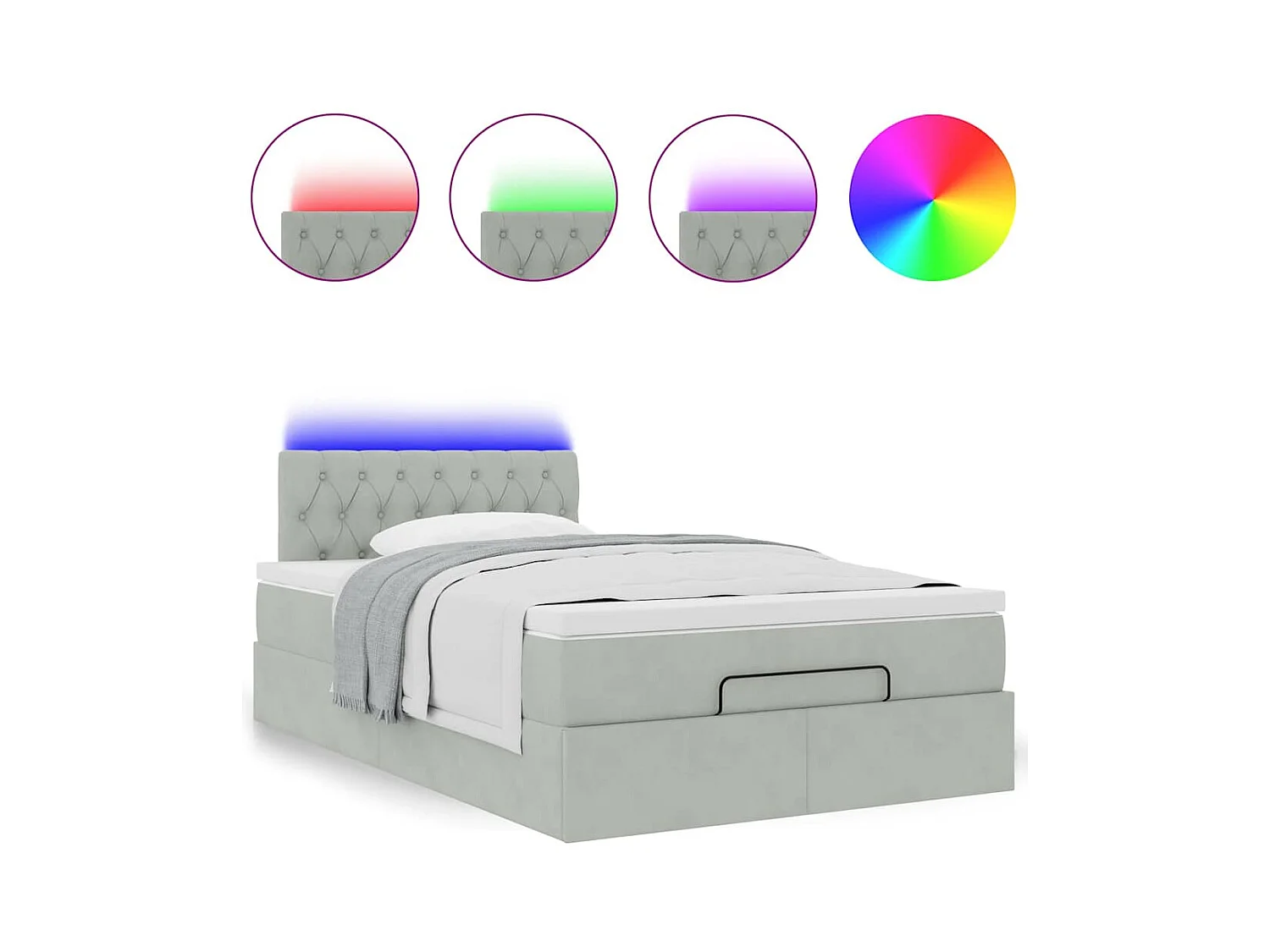 Ottoman-Bett mit Matratze & LEDs Hellgrau 120x200 cm Samt