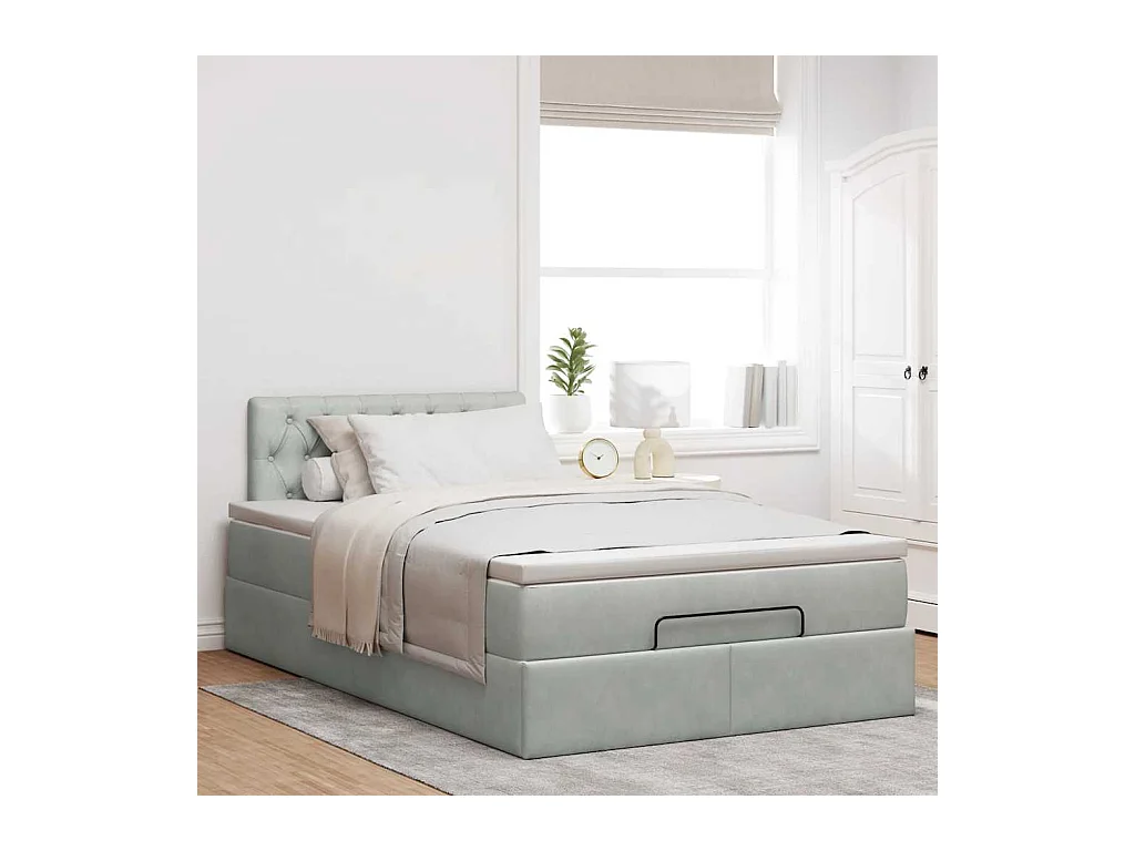 Ottoman-Bett mit Matratze & LEDs Hellgrau 120x200 cm Samt