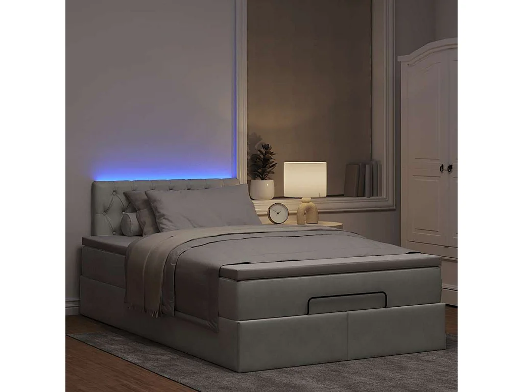 Cadre de lit ottoman et matelas gris clair 120x200 cm velours