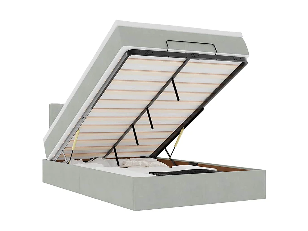 Estructura cama otomana colchón terciopelo gris claro 120x200cm