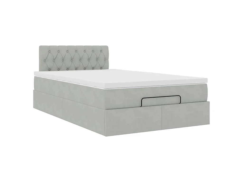 Estructura cama otomana colchón terciopelo gris claro 120x200cm