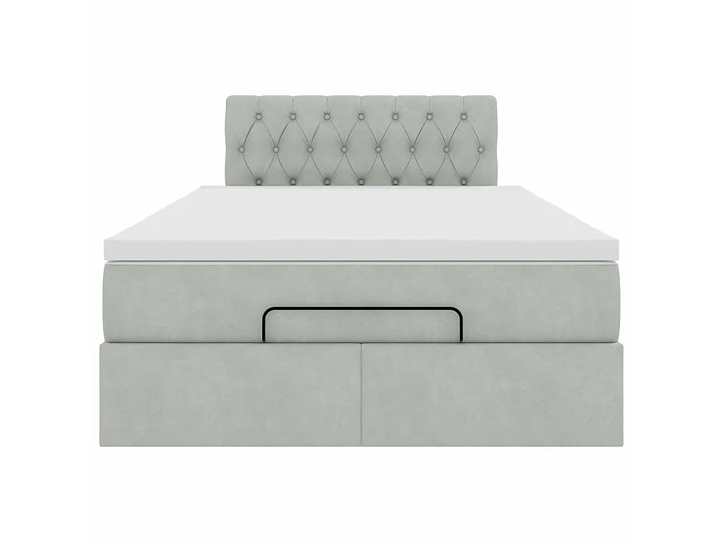 Estructura cama otomana colchón terciopelo gris claro 120x200cm