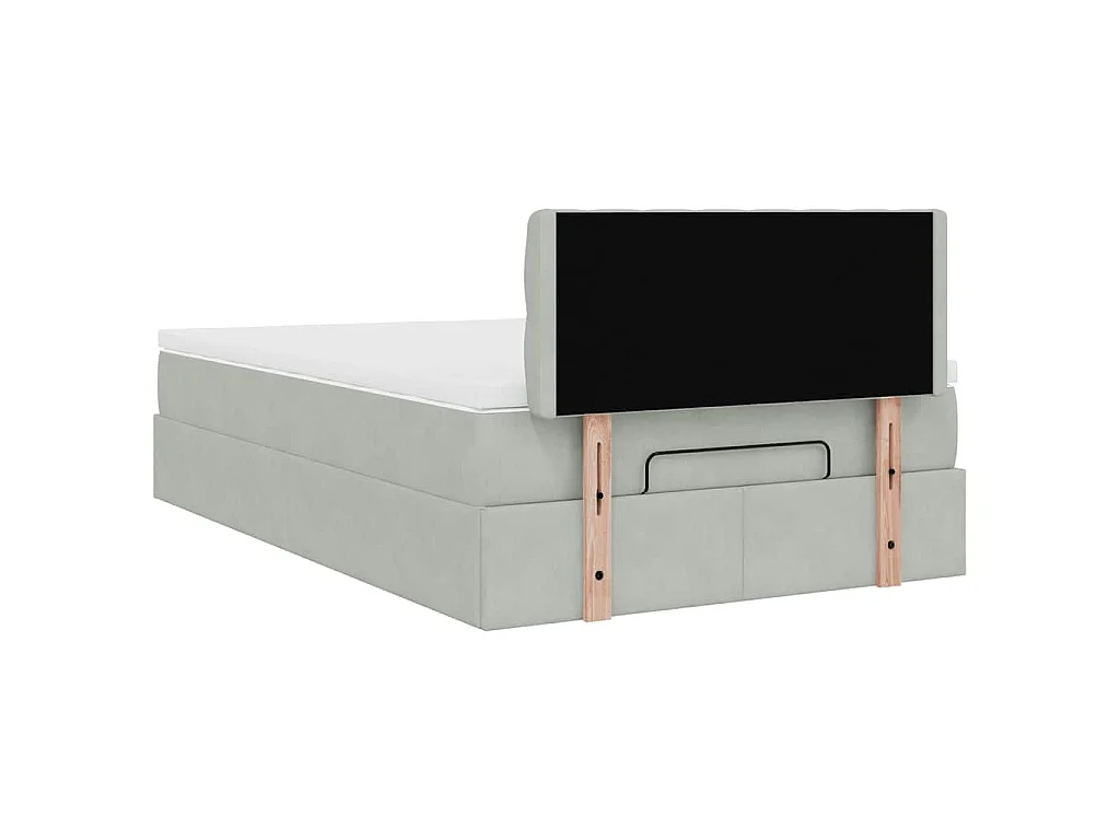 Estructura cama otomana colchón terciopelo gris claro 120x200cm