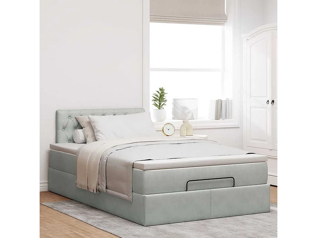 Ottoman bed met matras en LED's 120x200 cm fluweel lichtgrijs