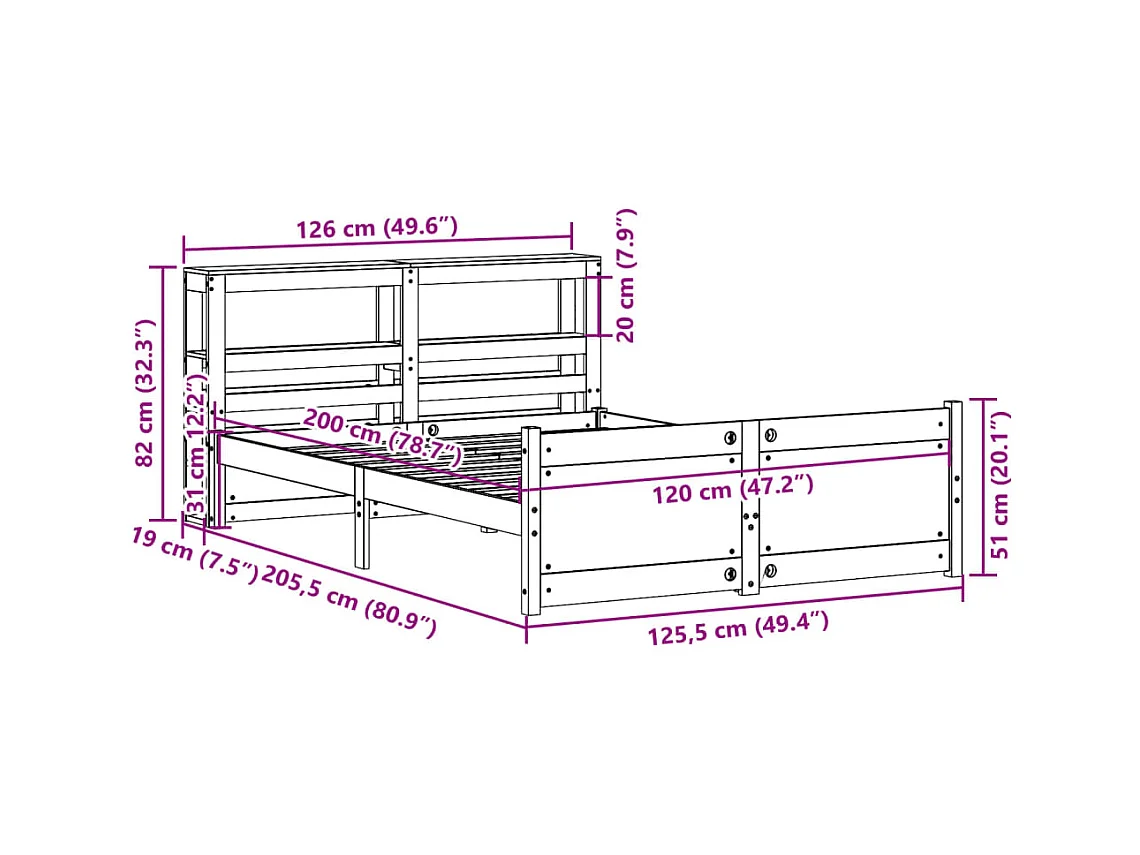 Cadre de lit avec tête de lit sans matelas 120x200 cm